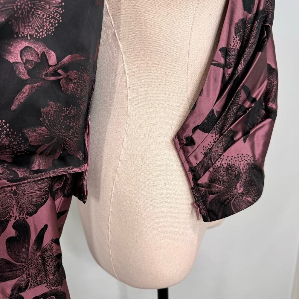 Carmen Marc Valvo Collection Floral Blouse Pink Black Floral Cocktail Size 6 - Picture 10 of 12